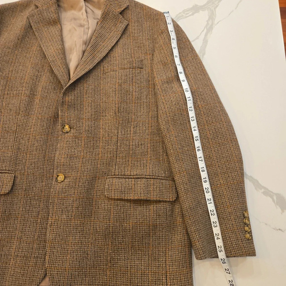 Vintage LambsWool Plaid Tweed Preppy Blazer Sports Jacket Brown Size 44 - Picture 11 of 16